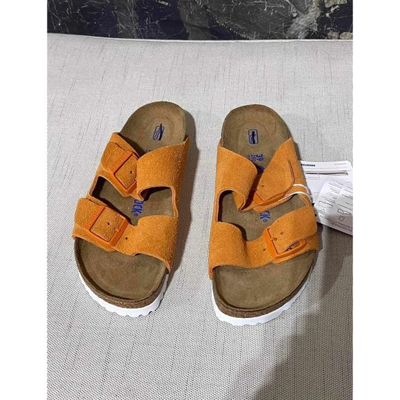New Birkenstock Arizona SFB Almond Suede Leather Regular Eu39 Orange - Picture 8 of 10